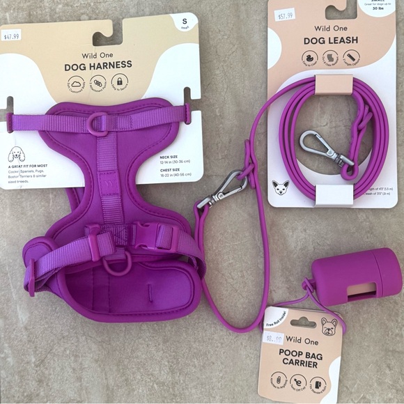 Wild One Orchid Dog Harness Small, Poop Bag Carrier & Dog Leash Standard - Picture 7 of 13